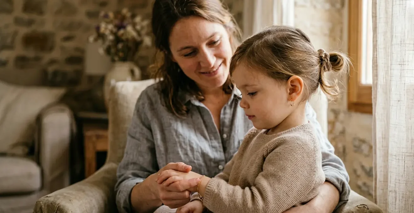 Portrait d'une petite fille souriante avec des boucles d'oreilles discrètes dorées, mise au point sur l'oreille