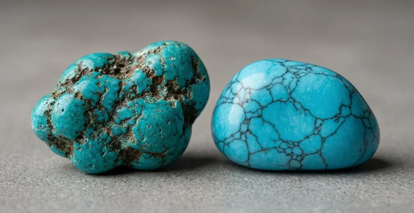 Gros plan macro sur deux pierres bleues montrant les différences de texture et veinage