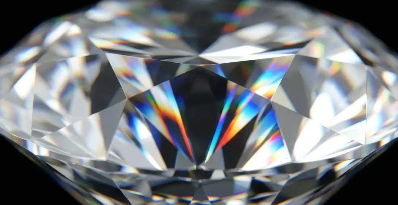 Gros plan macro d'un diamant montrant la réfraction de la lumière à travers ses facettes