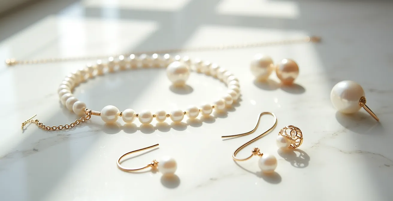 Ensemble de bijoux modernes créés à partir d'un collier de perles démonté